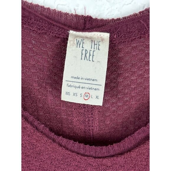 Free People We The Free Soft Burgundy Waffle Knit Top Medium Boho Minimal Fall - Picture 3 of 8